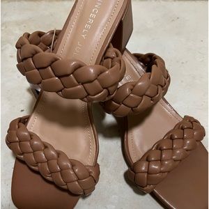 Tan braided mule heel sandal